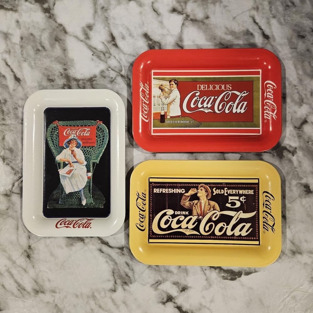VTG Coca Cola Tip Trays Lot of 3 Retro Coke Advertisement Collectible Tin Metal
